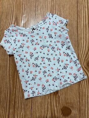 7/$20 George Kids Floral Ribbed Tee T-Shirt Pink Floral on White Cotton Blend